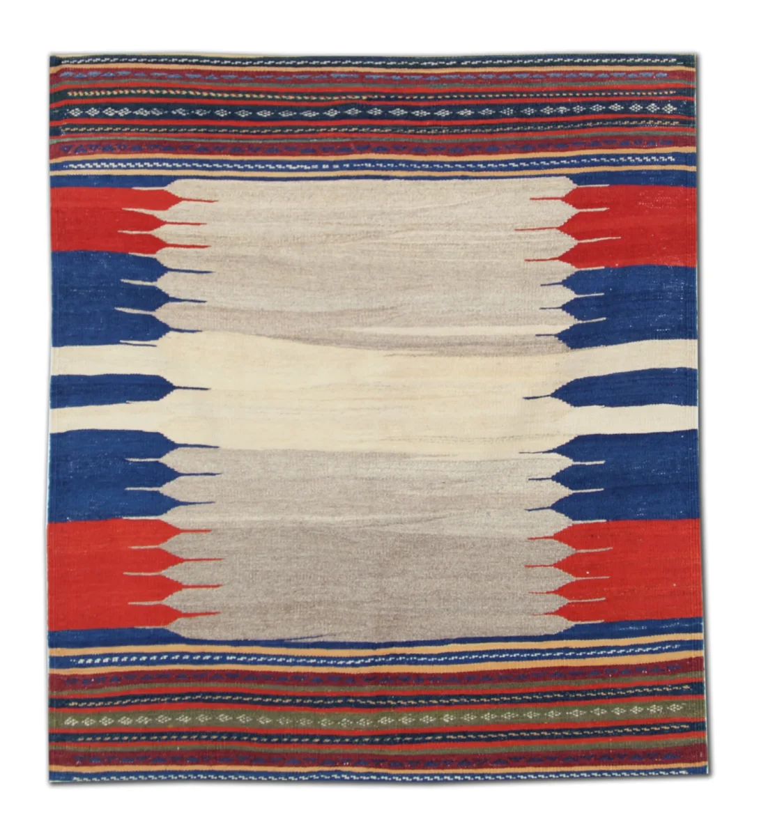 Antique Persian Qashqai Blue And Red Kilim Sofreh