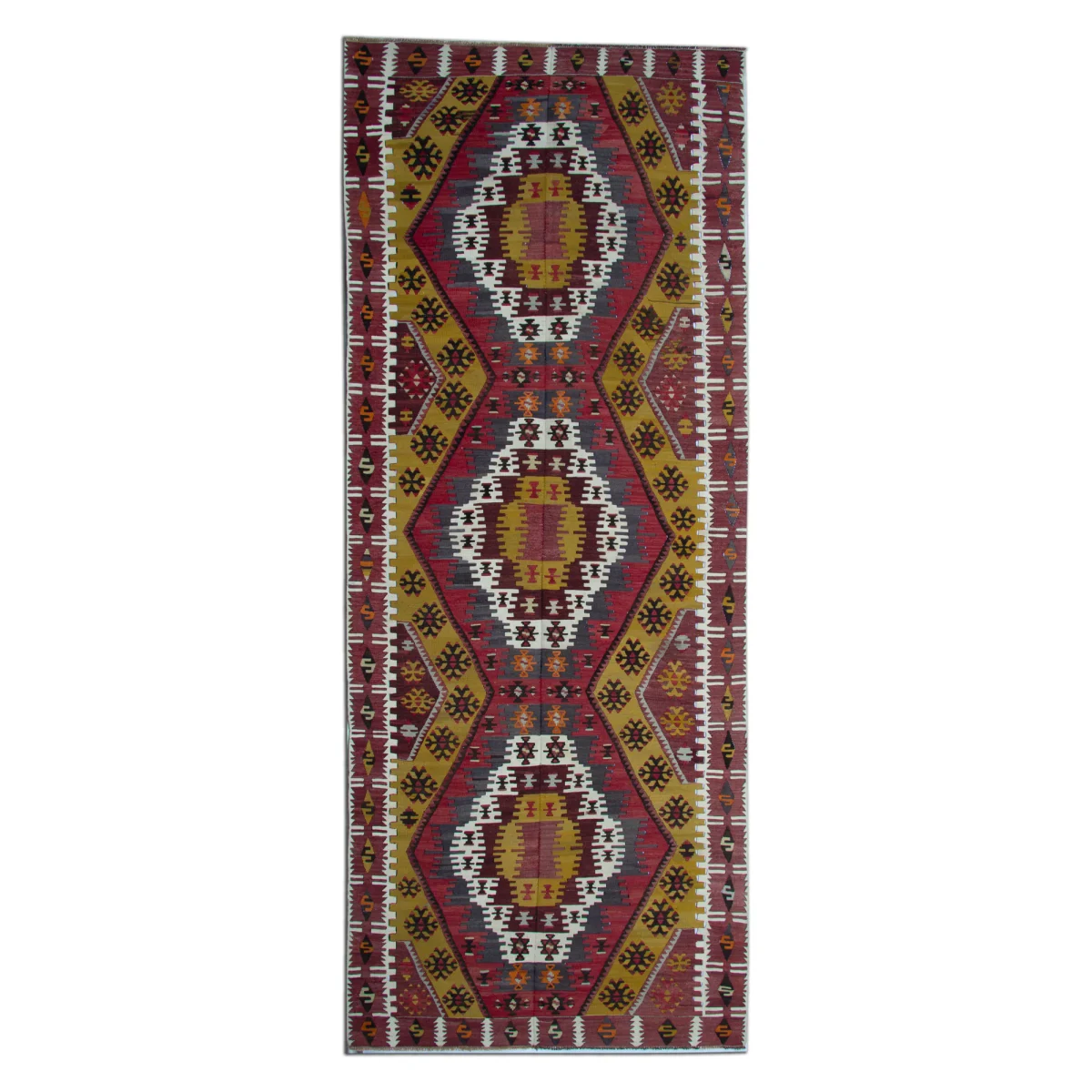 Antique Anatolian Kilim Runner Central Medallion Pattern