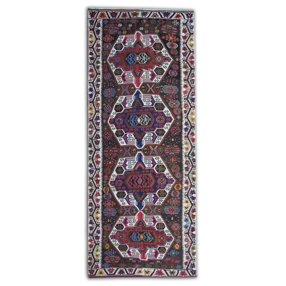 Antique Turkish Kilim Runner Medallion And Geometric Cyrus