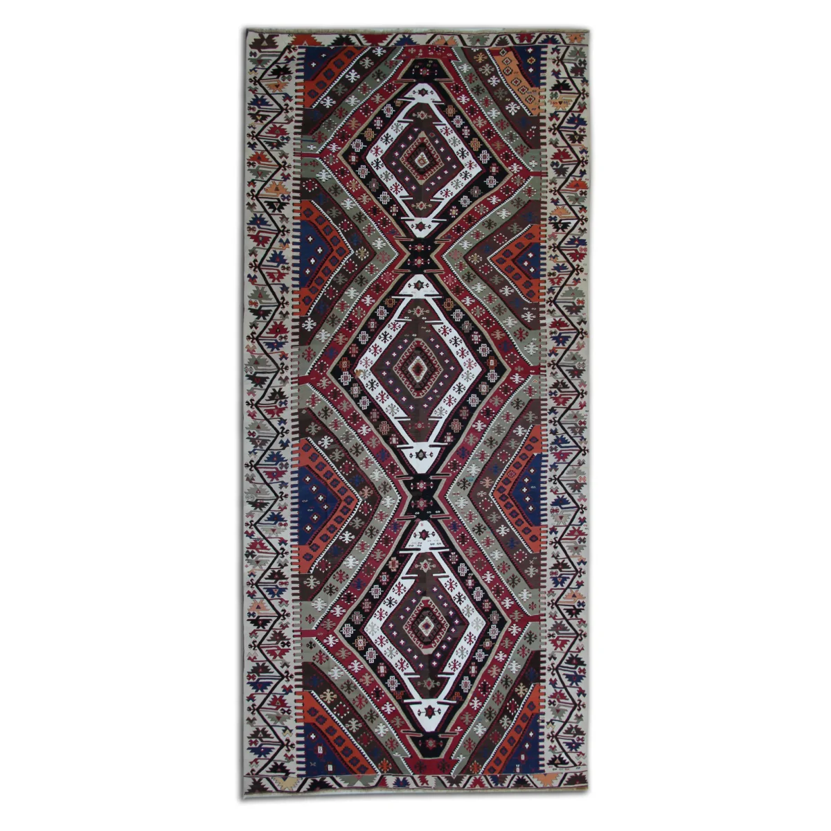 Large Antique Turkish Kilim Rug Medallion Geometric Pattern Cyrus
