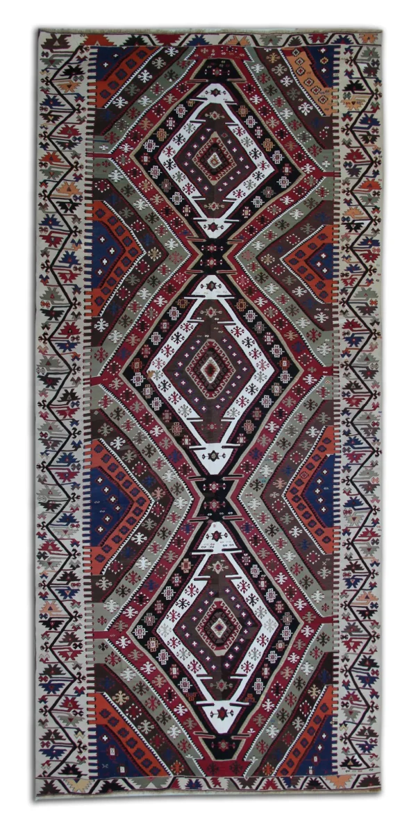 Large Antique Turkish Kilim Rug Medallion Geometric Pattern Cyrus