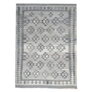 Grey Rug Traditional Kilim Flatweave Wool Carpet