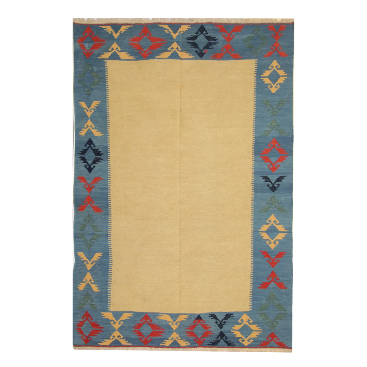 Yellow Kilim Rug, Plain Gold Wool Carpet