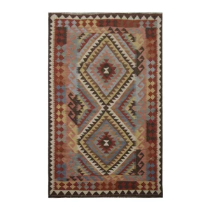 Brown Zig Zag Kilim Rug , Traditional Wool Carpet