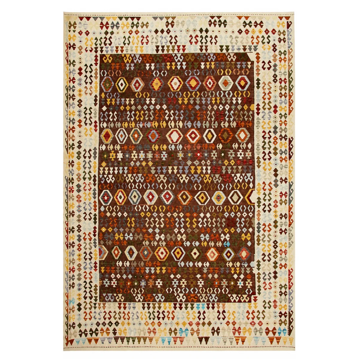 Large Kilim Afghan Oriental Brown Kelim Carpet