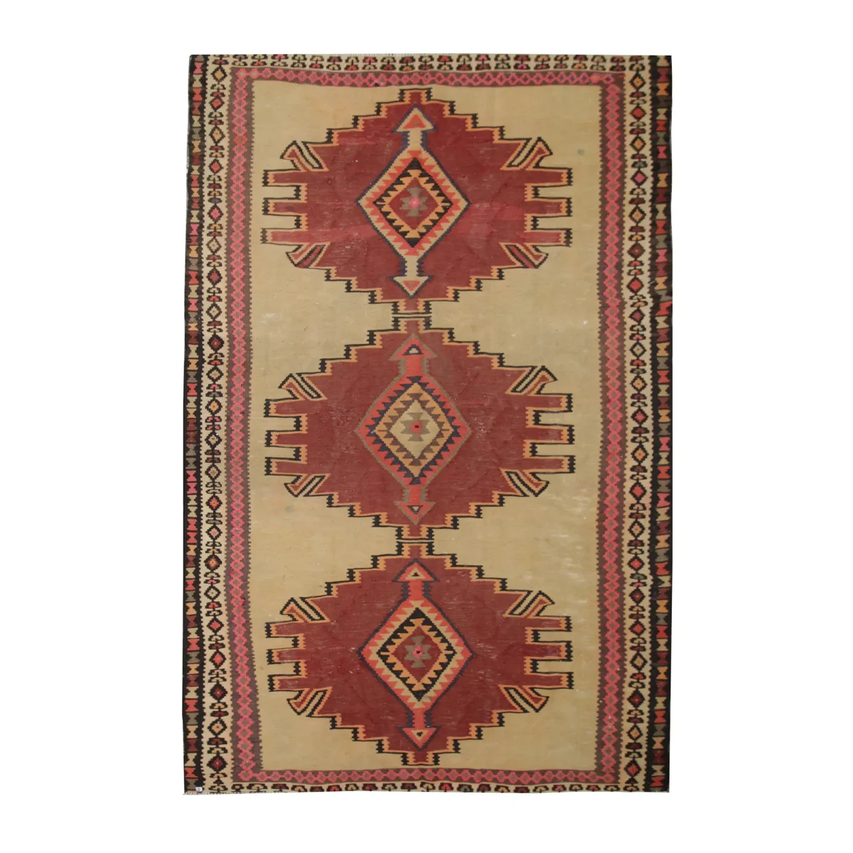 Vintage Yellow Rust Persian Kilim Rug 1980