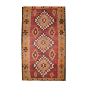 Vintage Rust Persian Kilim Rug 1980