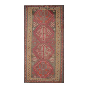 Vintage Khaki Pink Persian Kilim Rug 1960