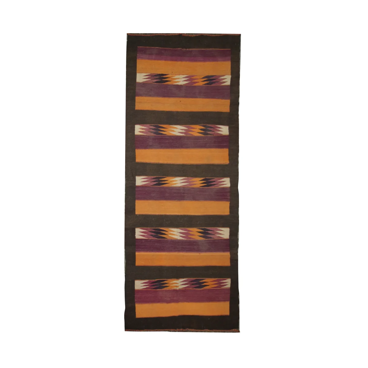 Vintage Brown Orange Striped Persian Kilim Rug 1940