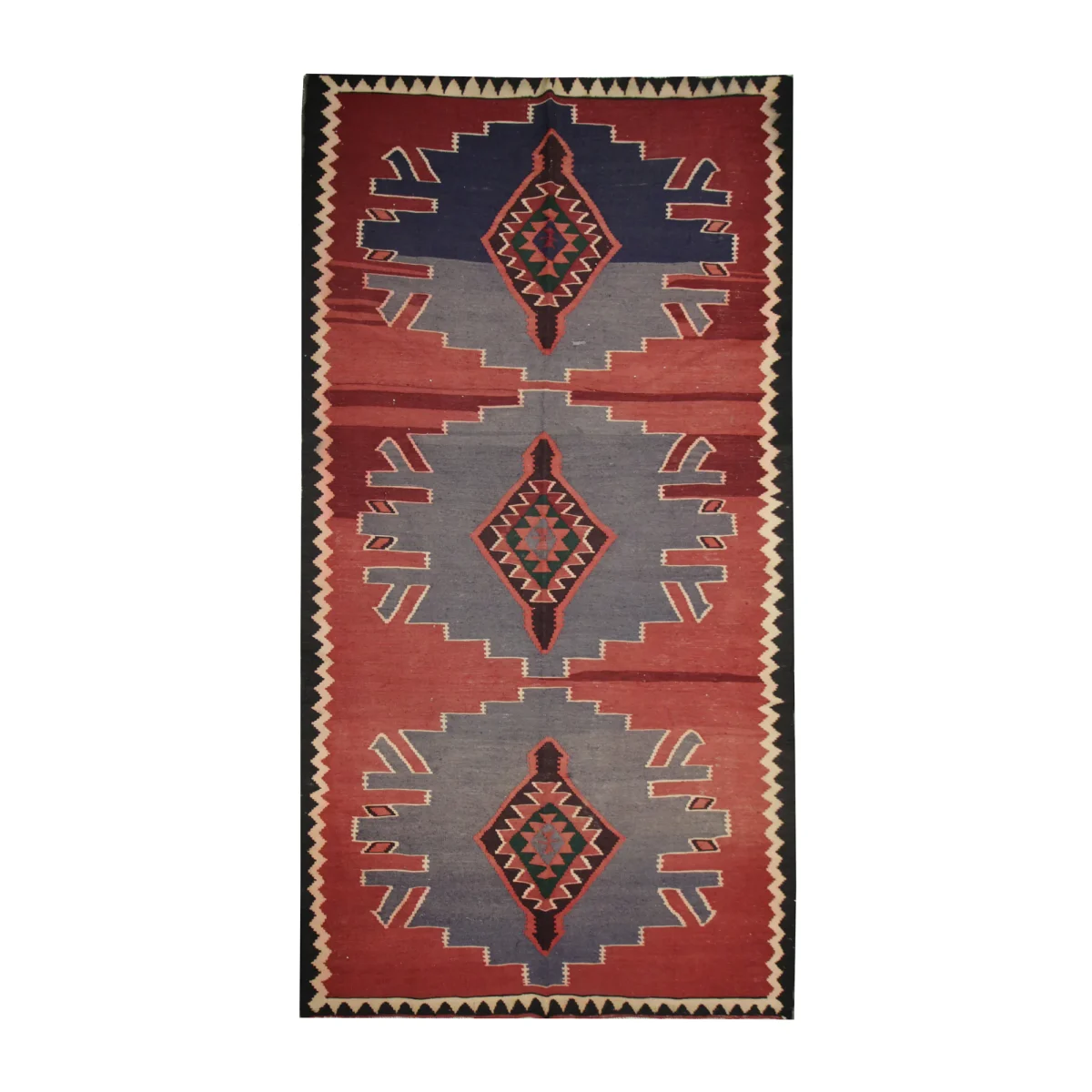 Burgundy Gray Persian Kilim Rug 1970
