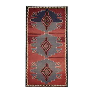 Burgundy Gray Persian Kilim Rug 1970
