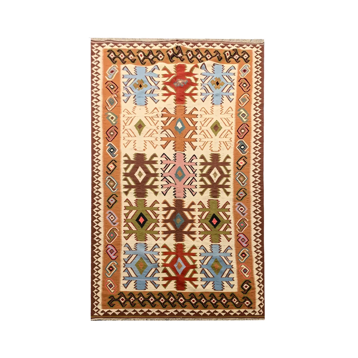 Vintage 1980 Persian Kilim Rug Geometric Multicolour Carpet