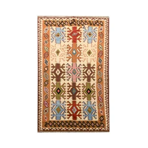 Vintage 1980 Persian Kilim Rug Geometric Multicolour Carpet