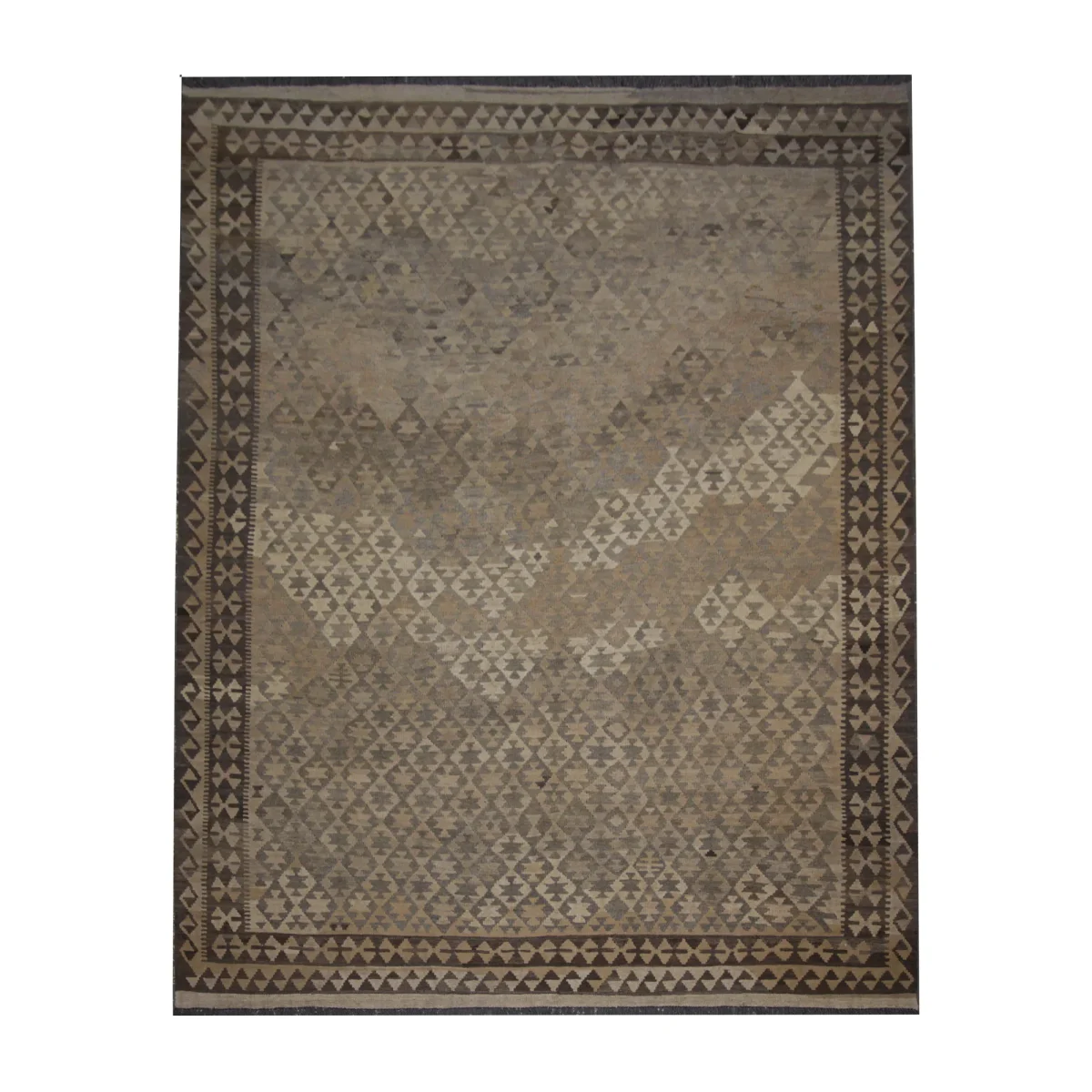 Contemporary Grey Khaki Kilim Rug Geometric Wool Carpet