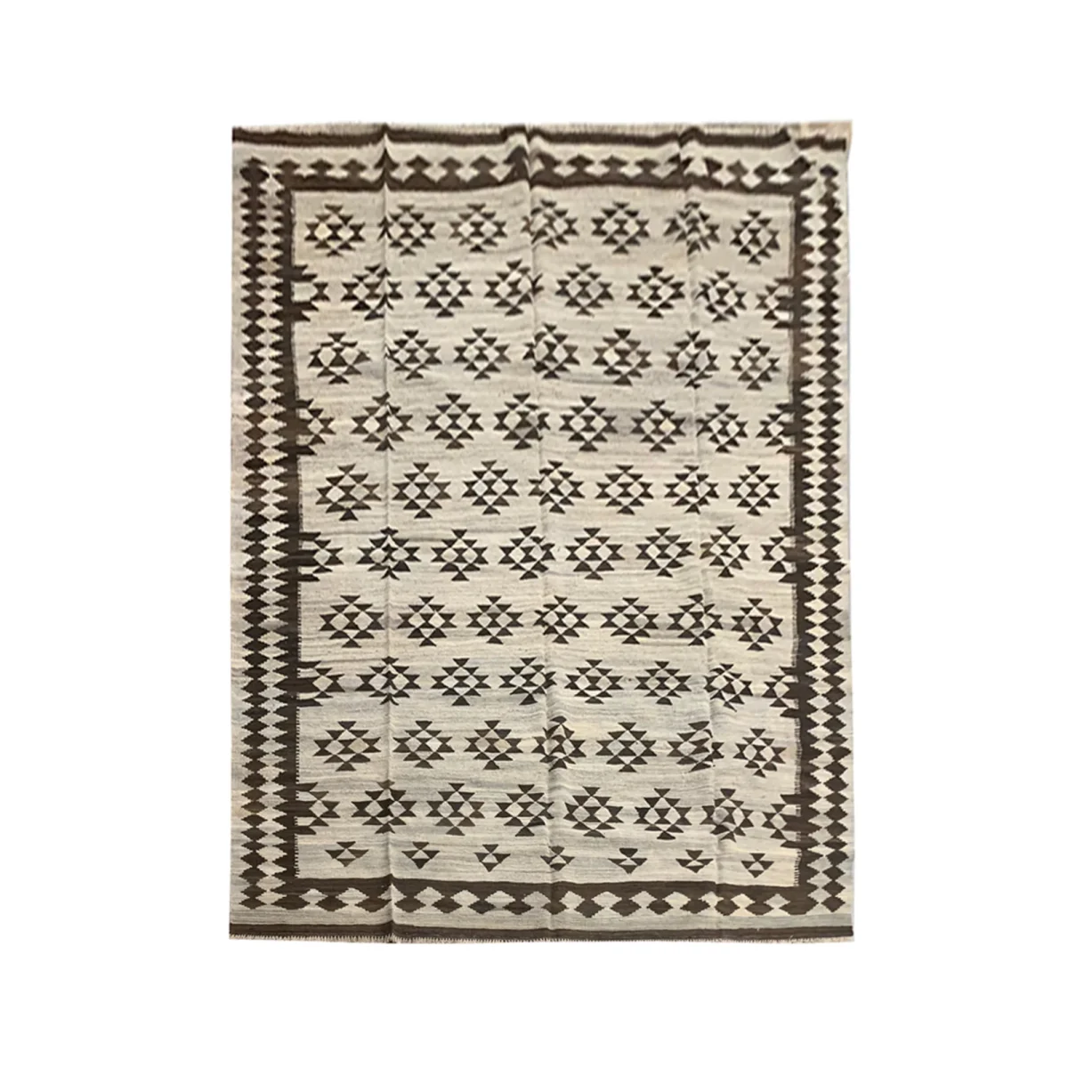 Grey Khaki Kilim Rug Contemporary Geometric Wool Carpet